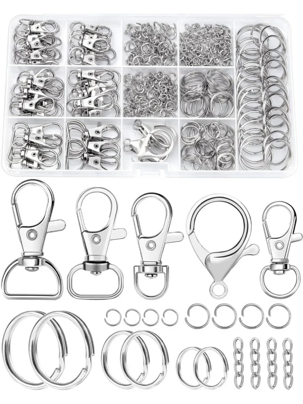 325PCS Keychain Making Kit - Silver Clips & Rings for DIY Crafts & Accessories